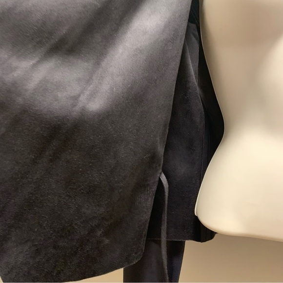 Zara Navy Blue Faux Leather / Suede Waterfall OPen Blazer Jacket - Picture 7 of 11